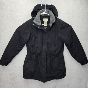 LL Bean‎ Womens Jacket 0BDX4 Size Small Petite Black Warm W/Hood Pockets Outdoor